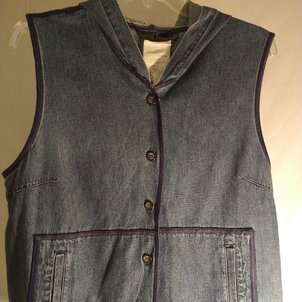 HARVE BENARD DENIM HOODED  SLEEVELESS VEST